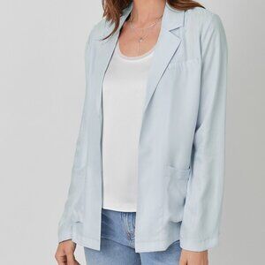 MYSTREE Chic Light Blue Open Front Blazer Jacket Women’s Size Business Casual